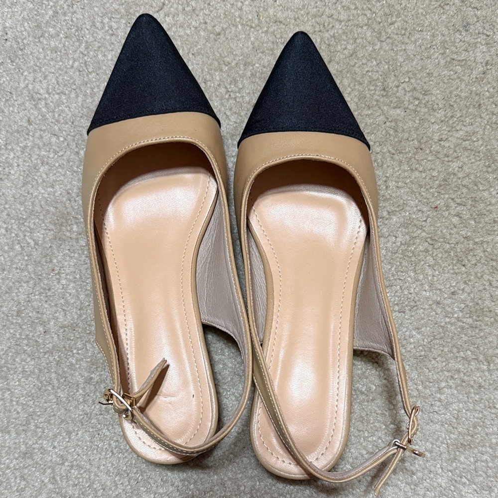 Elegant Tan and Black Women's Slingback Shoes